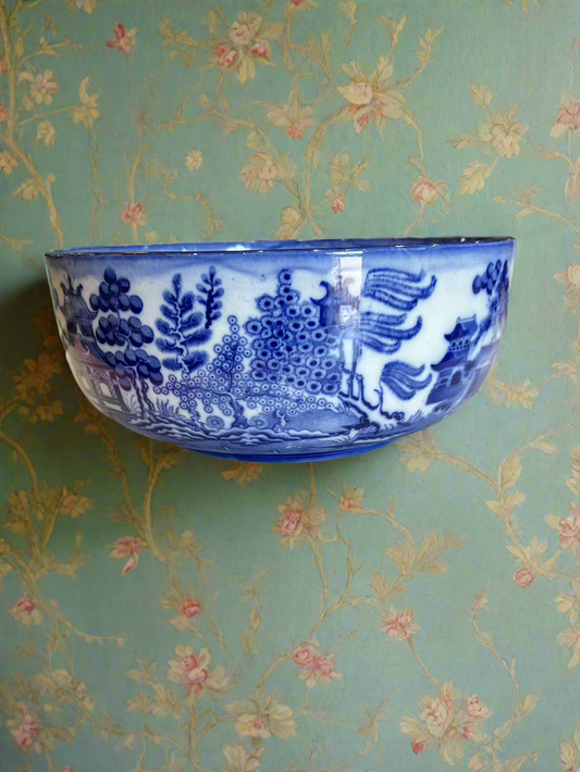 Minton Flow Blue Porcelain Willow Pattern Fruit Bowl