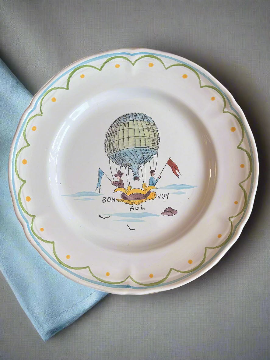 French Hand Painted Hot Air Balloon Plate Set