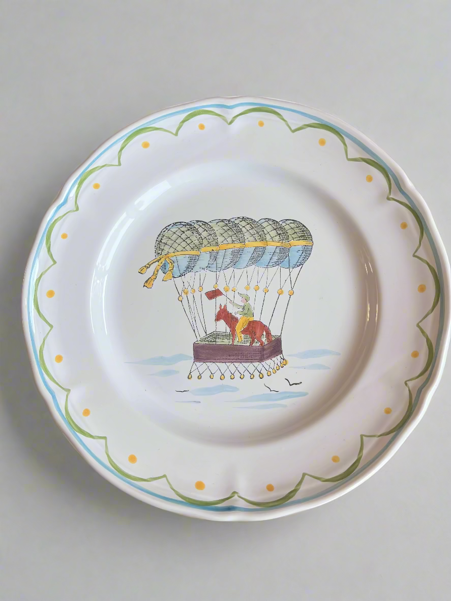 French Hand Painted Hot Air Balloon Plate Set