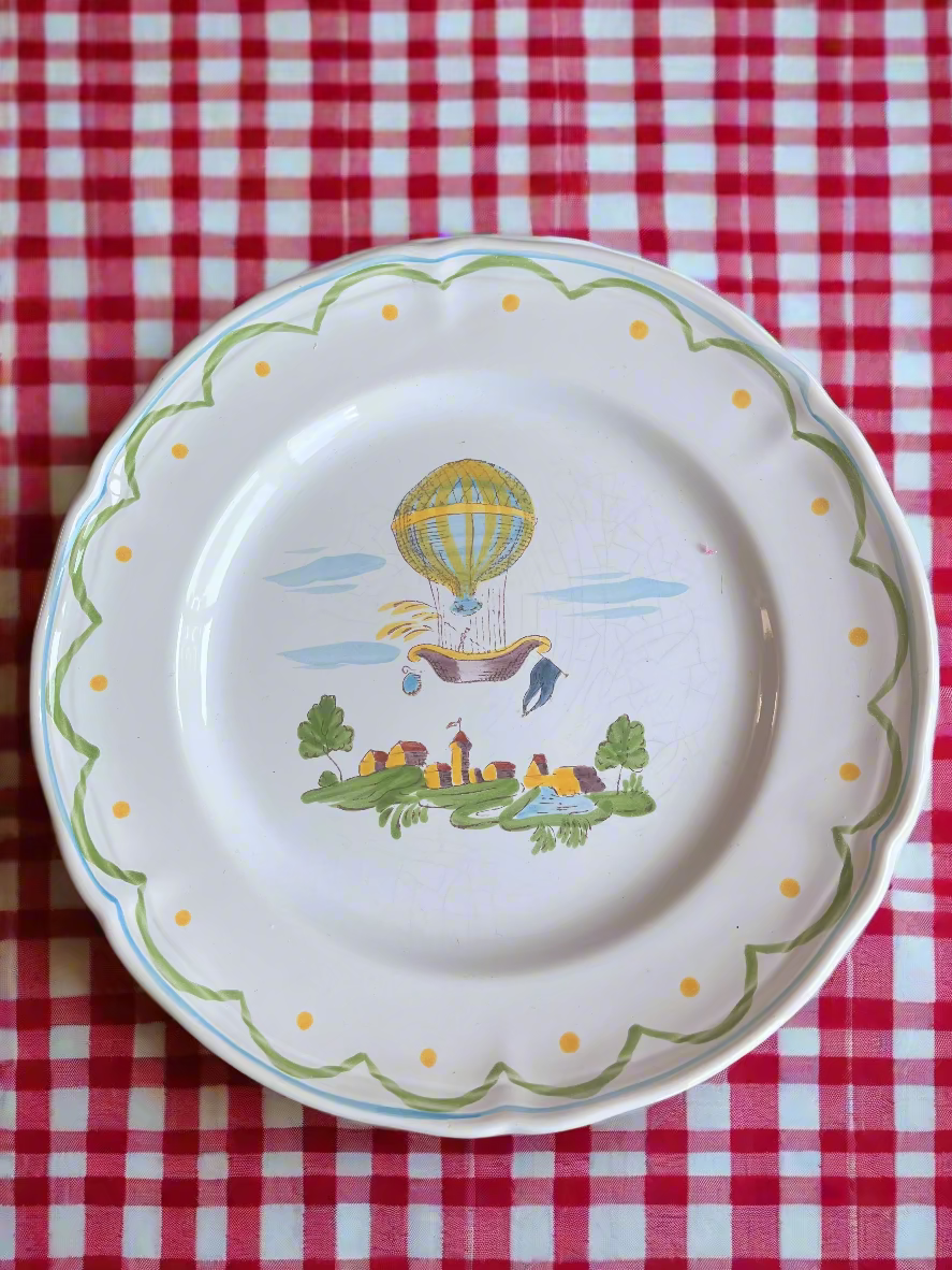 French Hand Painted Hot Air Balloon Plate Set