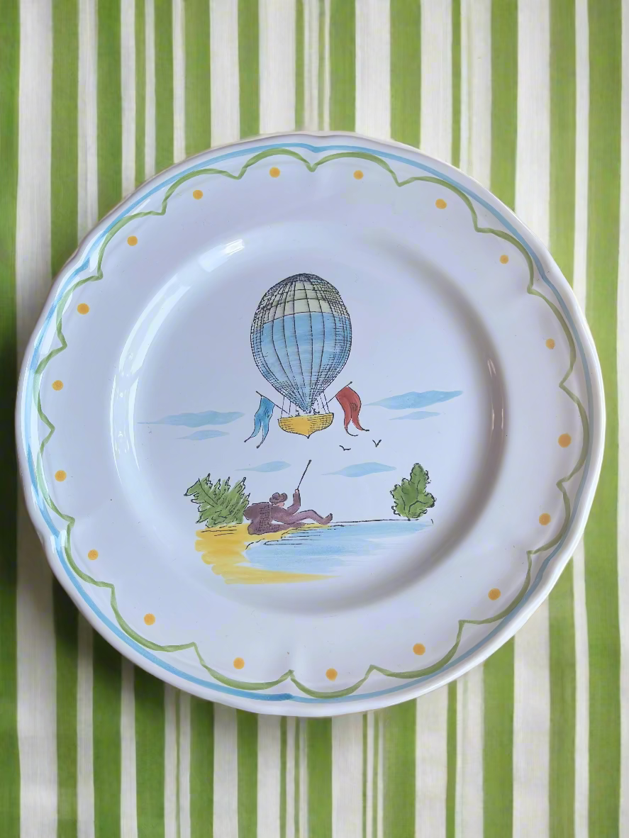 French Hand Painted Hot Air Balloon Plate Set