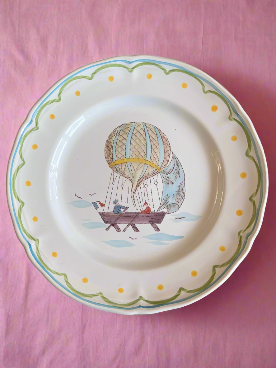 French Hand Painted Hot Air Balloon Plate Set