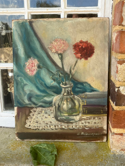 Still Life Original Oil - Carnations