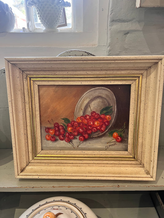 French Oil Still Life "Cherries"