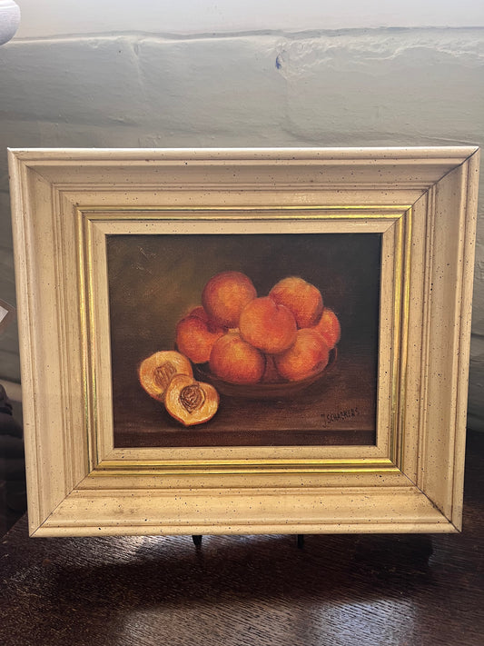 French Oil Still Life "Plate of Peaches"