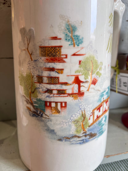 Coloured  Earthenware Willow Pattern Jug