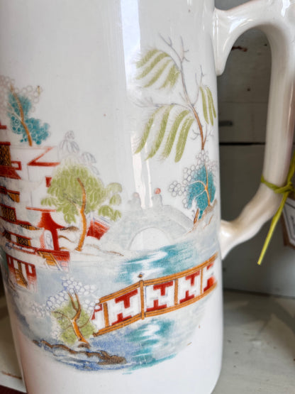 Coloured  Earthenware Willow Pattern Jug