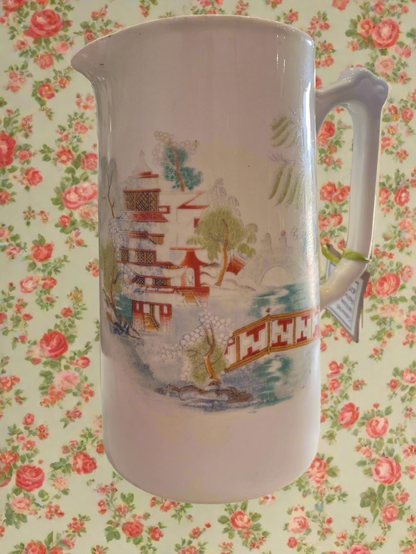 Coloured  Earthenware Willow Pattern Jug