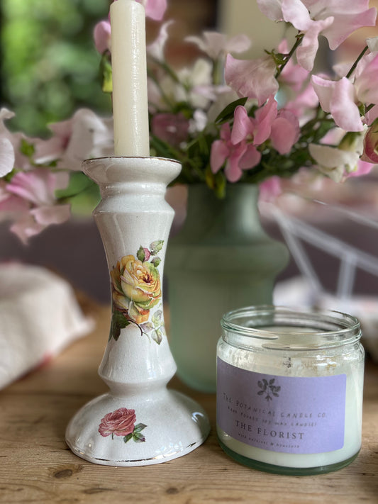 Cabbage Rose Candlestick