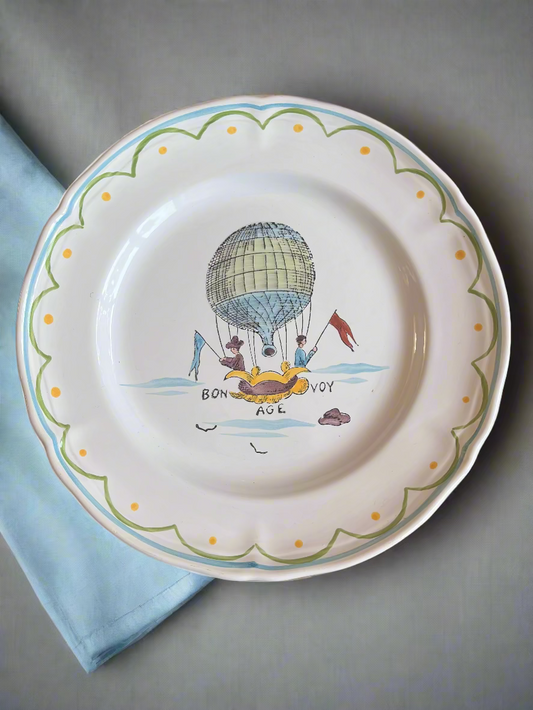 French Hand Painted Hot Air Balloon Plate Set