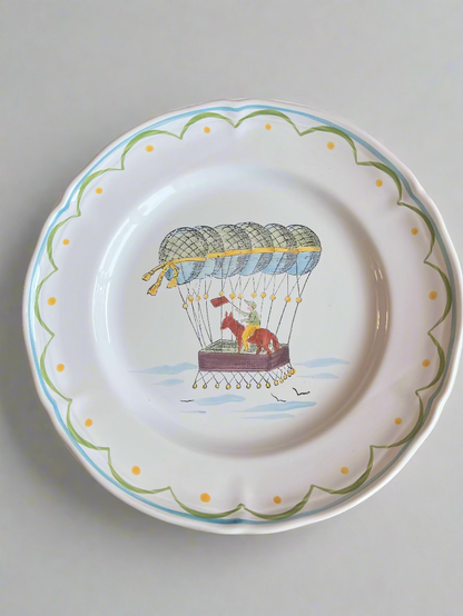 French Hand Painted Hot Air Balloon Plate Set