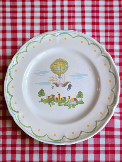 French Hand Painted Hot Air Balloon Plate Set