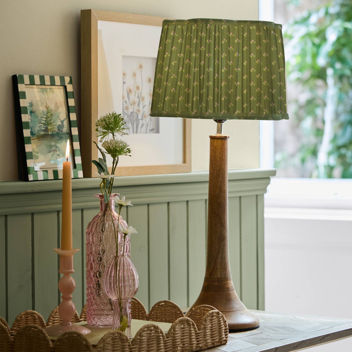 Raja Pleated Scalloped Lamp Shade Sage: Sage / 20 x 30 x 30cm