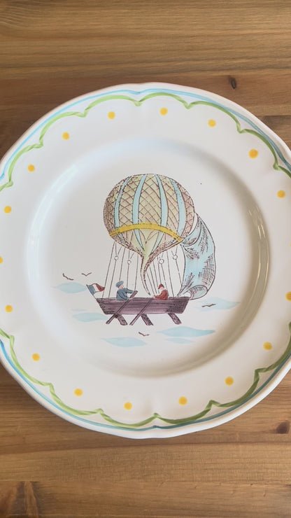 French Hand Painted Hot Air Balloon Plate Set